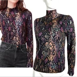 Rebecca Taylor Multicolor snake skin sweater puff sleeve medium rare